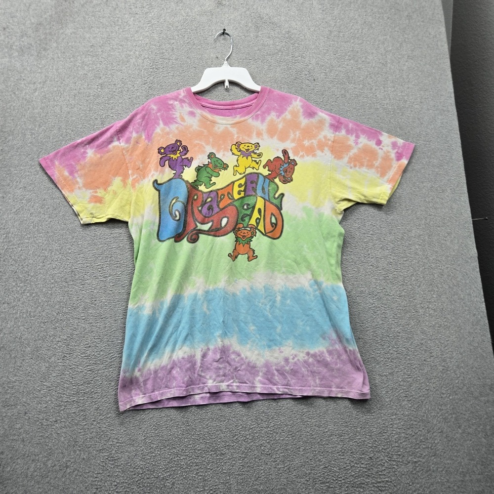 Grateful Dead Men Shirt XL Green Rainbow Tie Dye Liquid Blue Graphic Print READ